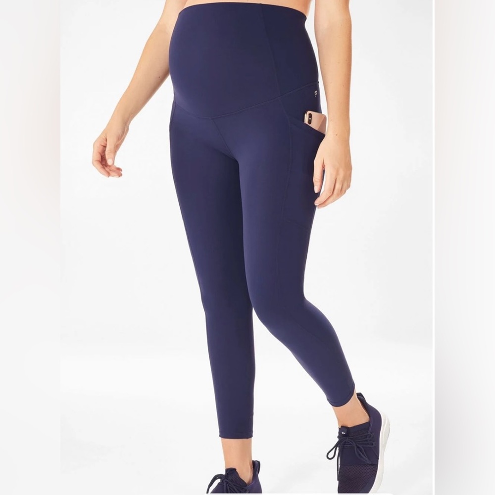 Fabletics PureLuxe High-Waisted Maternity 7/8 Legging - Navy Blue - Size Medium